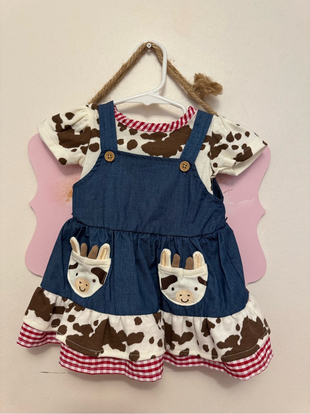 Baby Starters Blue Denim & Brown Cow Print Girls Matching Set
